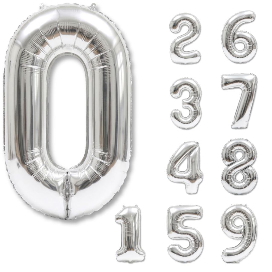 Portada 0 Globo Números Metalizado Plateado 40cm Cumpleaños Decoración - Imagen 1