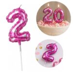 Vela Forma De Numero Globo Rosa Cumpleaños Torta Decoración